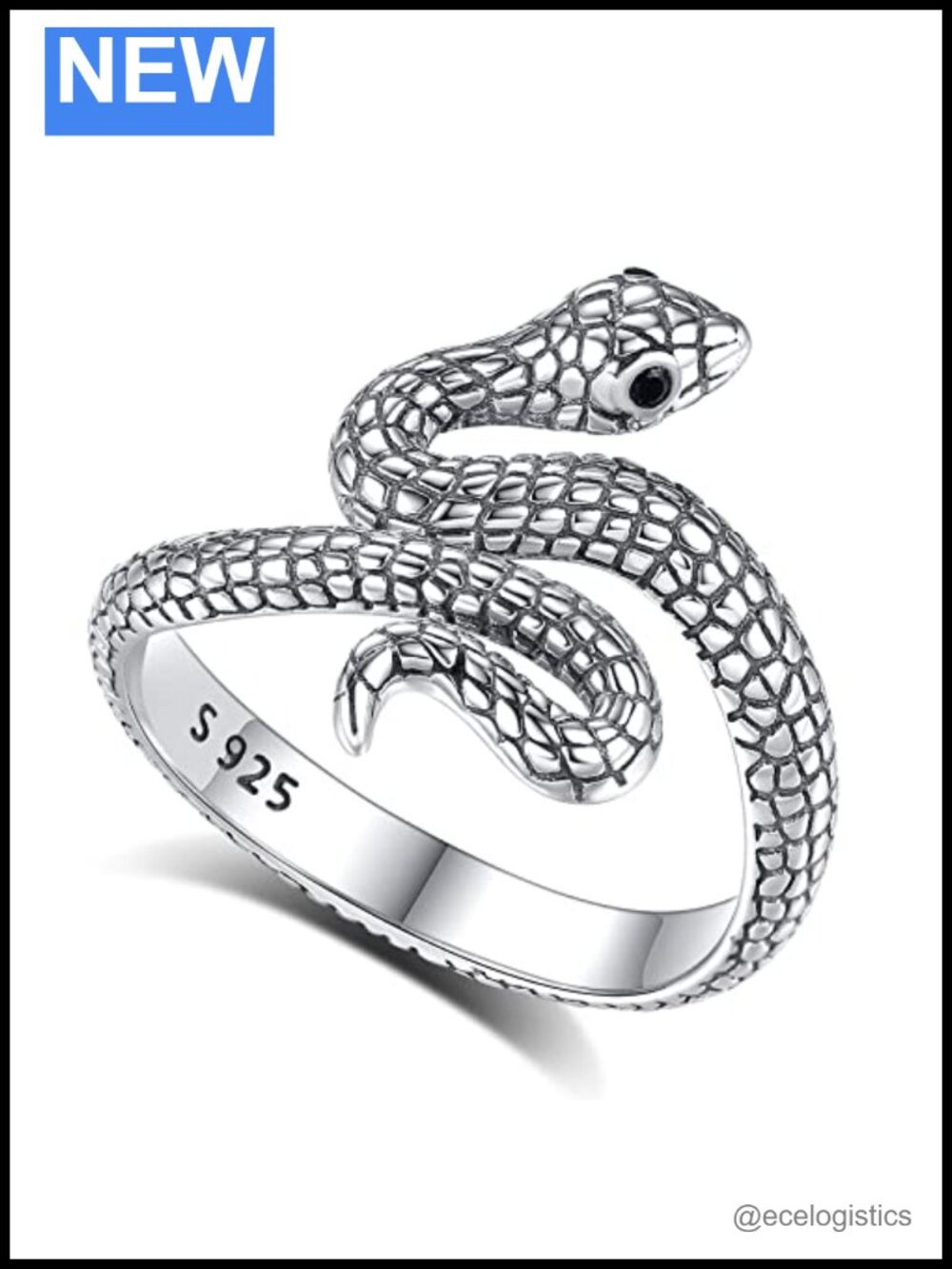 925 Sterling Silver Adjustable Snake Ring Statement